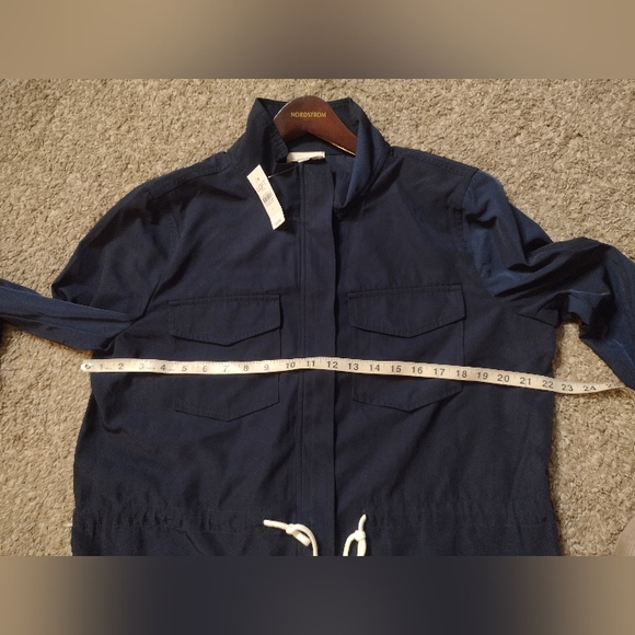 NWT Ann Taylor Loft Outlet Women's Jacket Large Navy Collar Zip Up Drawstring O - Picture 2 of 5
